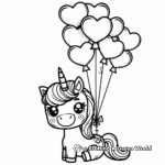 Cute Kawaii Unicorn with Heart Balloons Coloring Pages 4