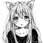 Cute Long-haired Anime Cat Girl Coloring Pages 1