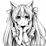 Cute Long-haired Anime Cat Girl Coloring Pages 2