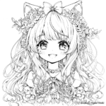 Cute Long-haired Anime Cat Girl Coloring Pages 3