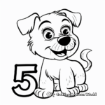 Cute Pets and Number 5 Coloring Pages 1