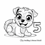 Cute Pets and Number 5 Coloring Pages 4