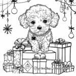 Cute Poodle Puppy Wrapping Christmas Gifts Coloring Pages 1