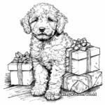 Cute Poodle Puppy Wrapping Christmas Gifts Coloring Pages 2