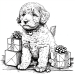 Cute Poodle Puppy Wrapping Christmas Gifts Coloring Pages 3