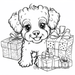 Cute Poodle Puppy Wrapping Christmas Gifts Coloring Pages 4
