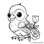 Cute Sparrow and Rose Coloring Pages 1