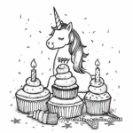 Cute Unicorn and Cupcake Birthday Party Coloring Pages 1