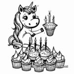 Cute Unicorn and Cupcake Birthday Party Coloring Pages 4