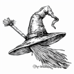 Cute Witch Hat and Broom Coloring Pages 1