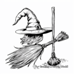 Cute Witch Hat and Broom Coloring Pages 3