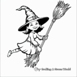 Cute Witch Hat and Broom Coloring Pages 4