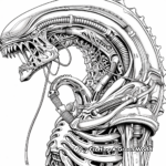 Detailed Biomechanical Xenomorph Coloring Pages for Adults 3