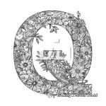 Detailed Floral Letter Q Coloring Page for Adults 2