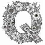 Detailed Floral Letter Q Coloring Page for Adults 4