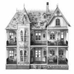 Detailed Mansion Doll House Coloring Pages for Adults 1