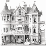 Detailed Mansion Doll House Coloring Pages for Adults 2