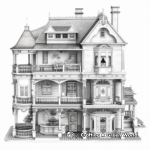 Detailed Mansion Doll House Coloring Pages for Adults 3