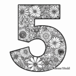 Detailed Number 5 Floral Design Coloring Pages 1