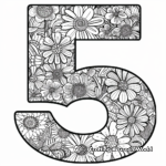 Detailed Number 5 Floral Design Coloring Pages 2