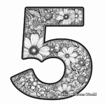Detailed Number 5 Floral Design Coloring Pages 3