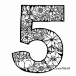 Detailed Number 5 Floral Design Coloring Pages 4