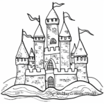 Detailed Sand Castle with Flags Coloring Pages 1
