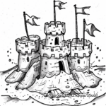 Detailed Sand Castle with Flags Coloring Pages 2