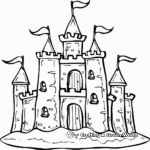 Detailed Sand Castle with Flags Coloring Pages 3