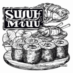 Detailed Sushi Menu Coloring Pages for Adults 1