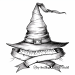 Detailed Witch Hat with Ribbon Coloring Pages for Adults 4