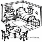 Doll House Furniture Coloring Pages: Bed, Table, Chairs 2