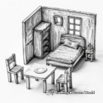Doll House Furniture Coloring Pages: Bed, Table, Chairs 3