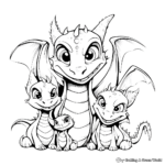 Dragon Family Coloring Pages: Dragon Parents and Hatchling 1