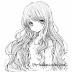 Dreamy Anime Girl with Long Wavy Hair Coloring Pages 1