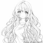 Dreamy Anime Girl with Long Wavy Hair Coloring Pages 2