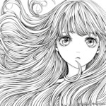 Dreamy Anime Girl with Long Wavy Hair Coloring Pages 3