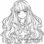 Dreamy Anime Girl with Long Wavy Hair Coloring Pages 4