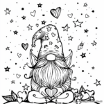 Dreamy Valentine Gnome Under the Stars Coloring Pages 1