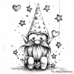 Dreamy Valentine Gnome Under the Stars Coloring Pages 2