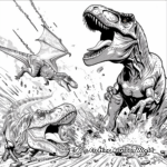 Dynamic T-Rex Battle Scene Coloring Pages 1