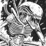 Eerie Space Background with Xenomorph Coloring Pages 2