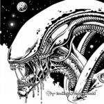 Eerie Space Background with Xenomorph Coloring Pages 3
