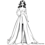Elegant Evening Gown Barbie Coloring Pages 1