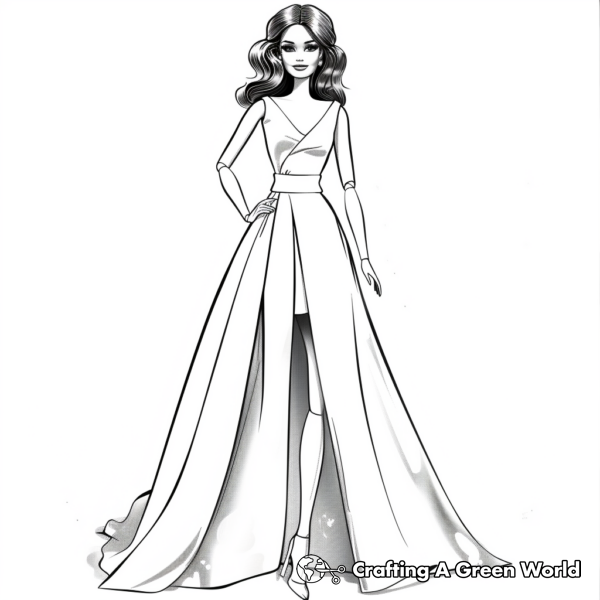 Elegant Evening Gown Barbie Coloring Pages 1