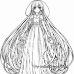 Elegant Long-Haired Anime Princess Coloring Pages 1
