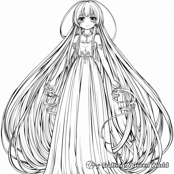 Elegant Long-Haired Anime Princess Coloring Pages 1