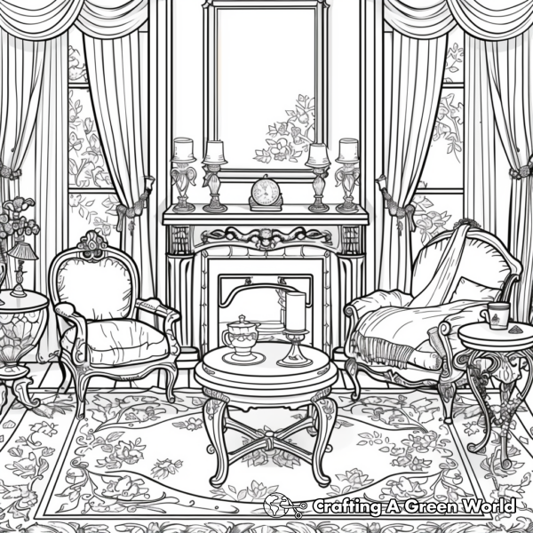 Elegant Victorian Living Room Coloring Pages 1