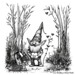 Enchanting Valentine Gnome in the Forest Coloring Pages 3