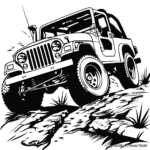 Exciting Off-Road Jeep: Terrain-Scene Coloring Pages 1
